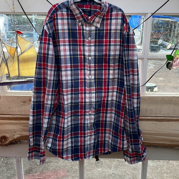 J.Crew Factory Slim Fit Casual Shirt Mens Medium Red Blue Yellow Plaid size M - Picture 2 of 3